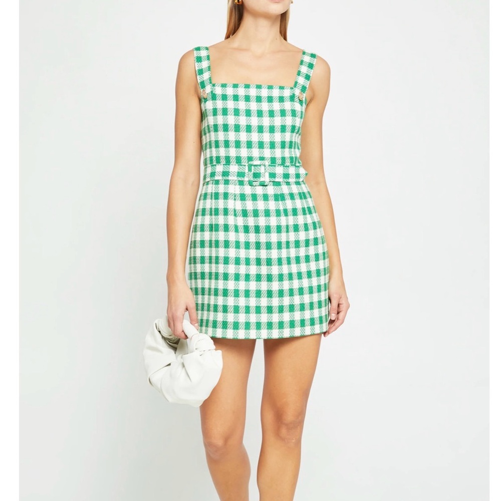 Kourt Green and White Gingham Mini Dress with Belt - Picture 7 of 11